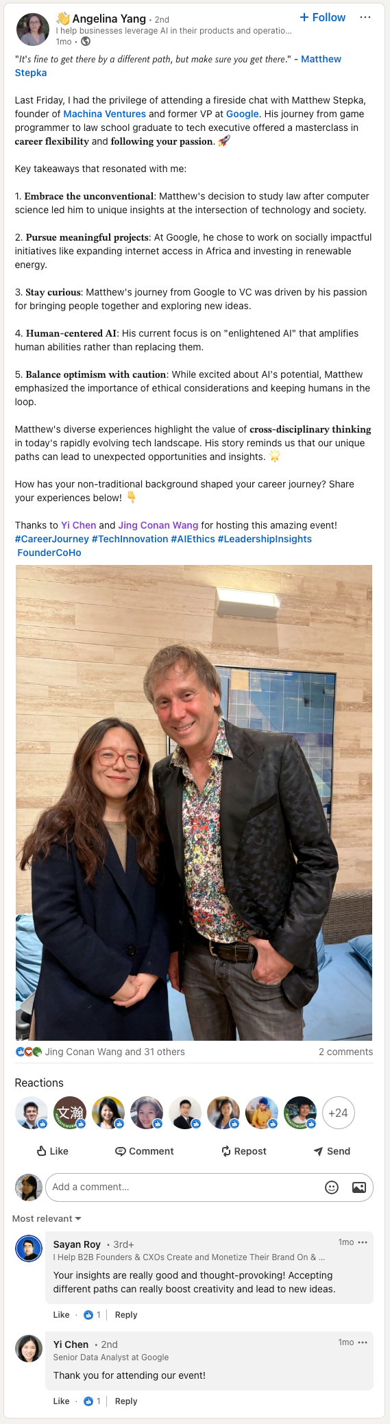 LinkedIn post by Angelina Yang